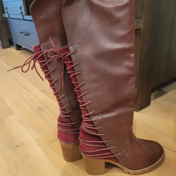Bucco RIMALINE knee high Boots Lace up back burgundy maroon*Excellent! - Picture 3 of 14